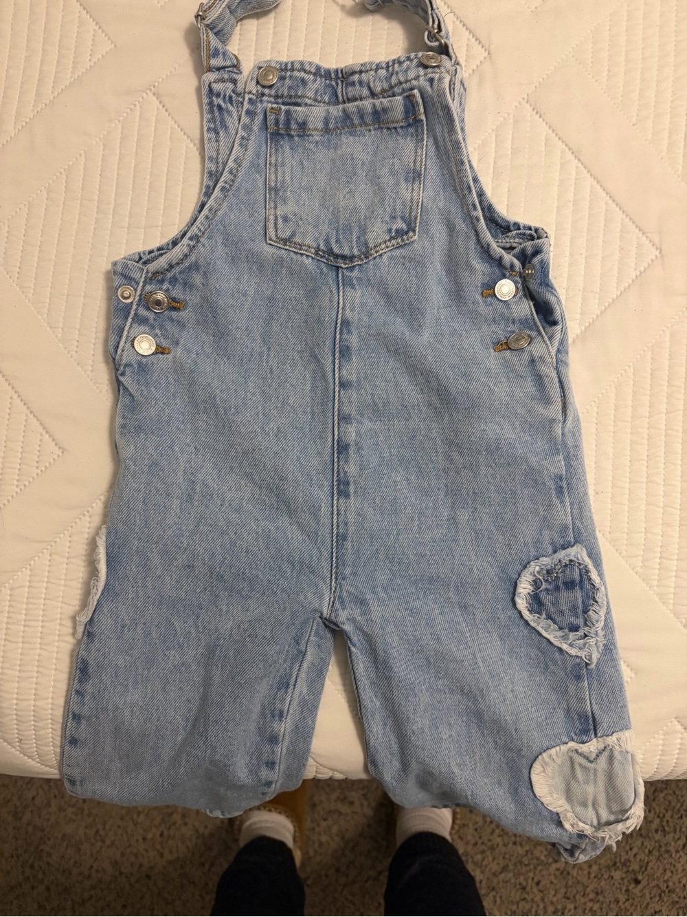 Zara Light Blue Denim Kids Overalls Shorts with Heart Patches